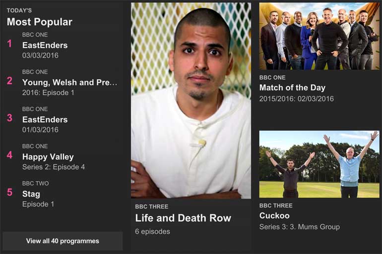 Example content grid from BBC iPlayer