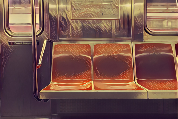 Empty seats on a New York subway car